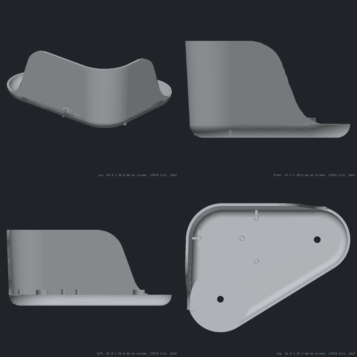 Upper leg housing, four views